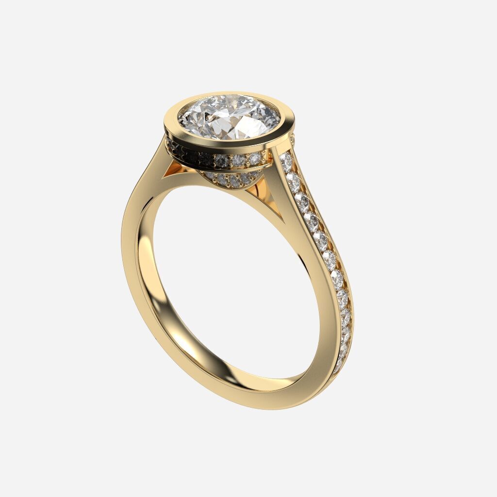 Round Diamond Bezel Setting Solitaire Diamond Ring 3D print model_3