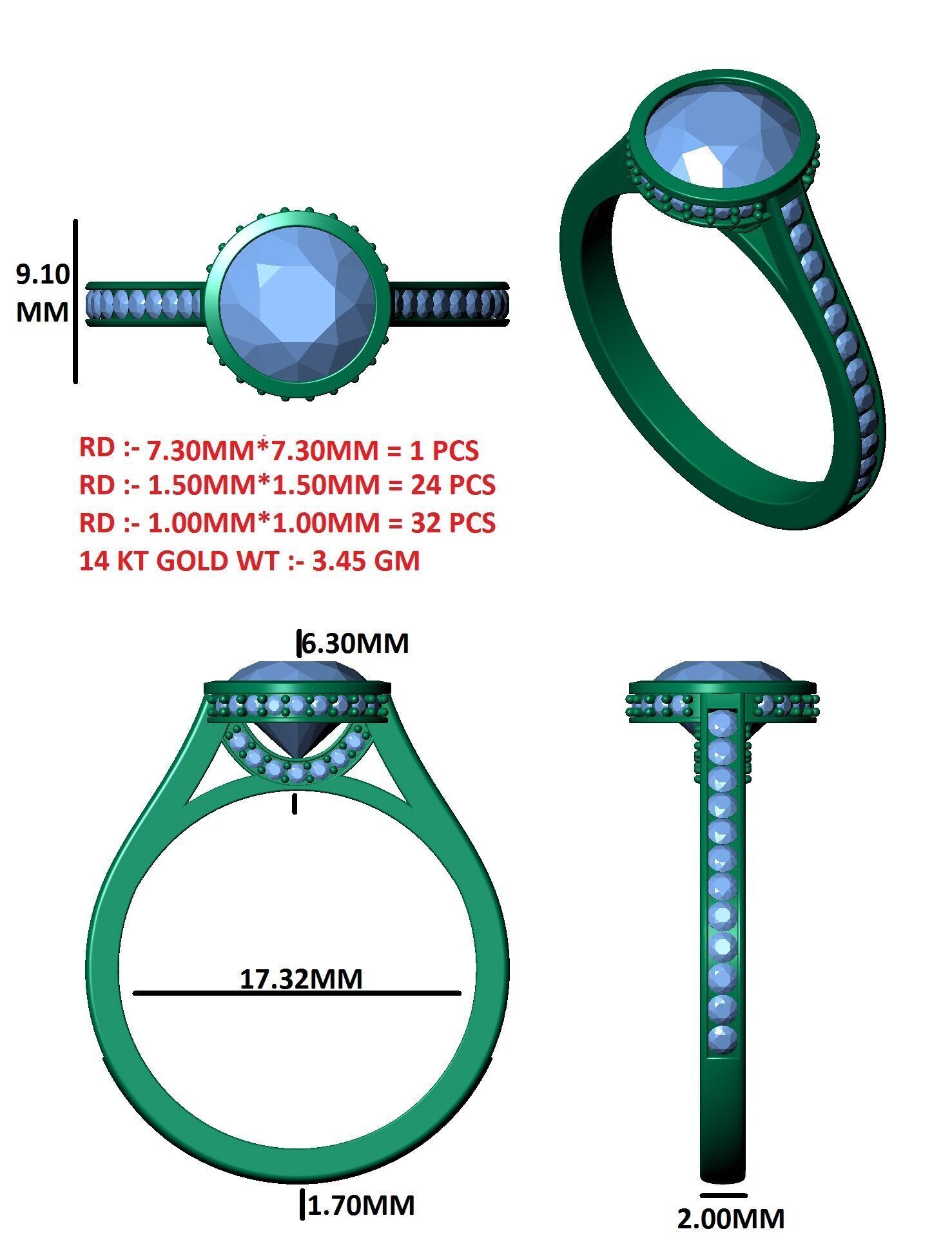Round Diamond Bezel Setting Solitaire Diamond Ring 3D print model_12