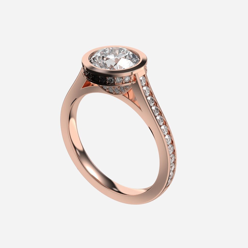 Round Diamond Bezel Setting Solitaire Diamond Ring 3D print model_7