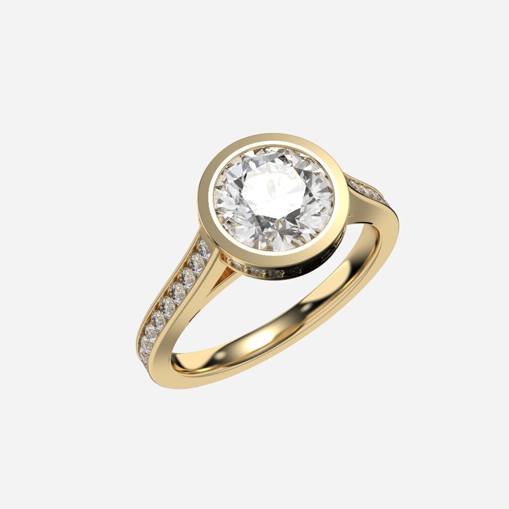 Round Diamond Bezel Setting Solitaire Diamond Ring 3D print model_2