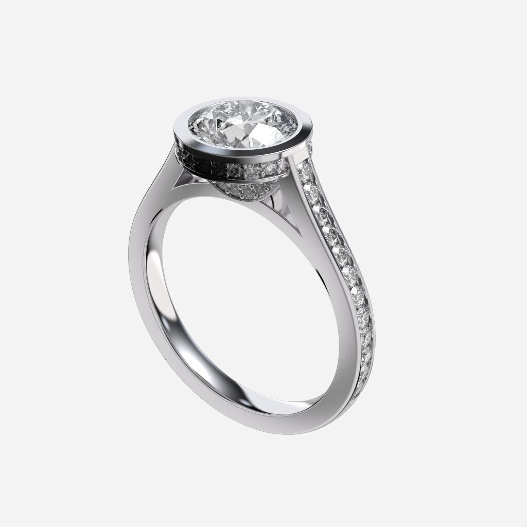 Round Diamond Bezel Setting Solitaire Diamond Ring 3D print model_11