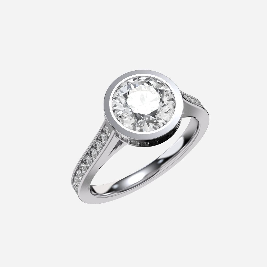 Round Diamond Bezel Setting Solitaire Diamond Ring 3D print model_10