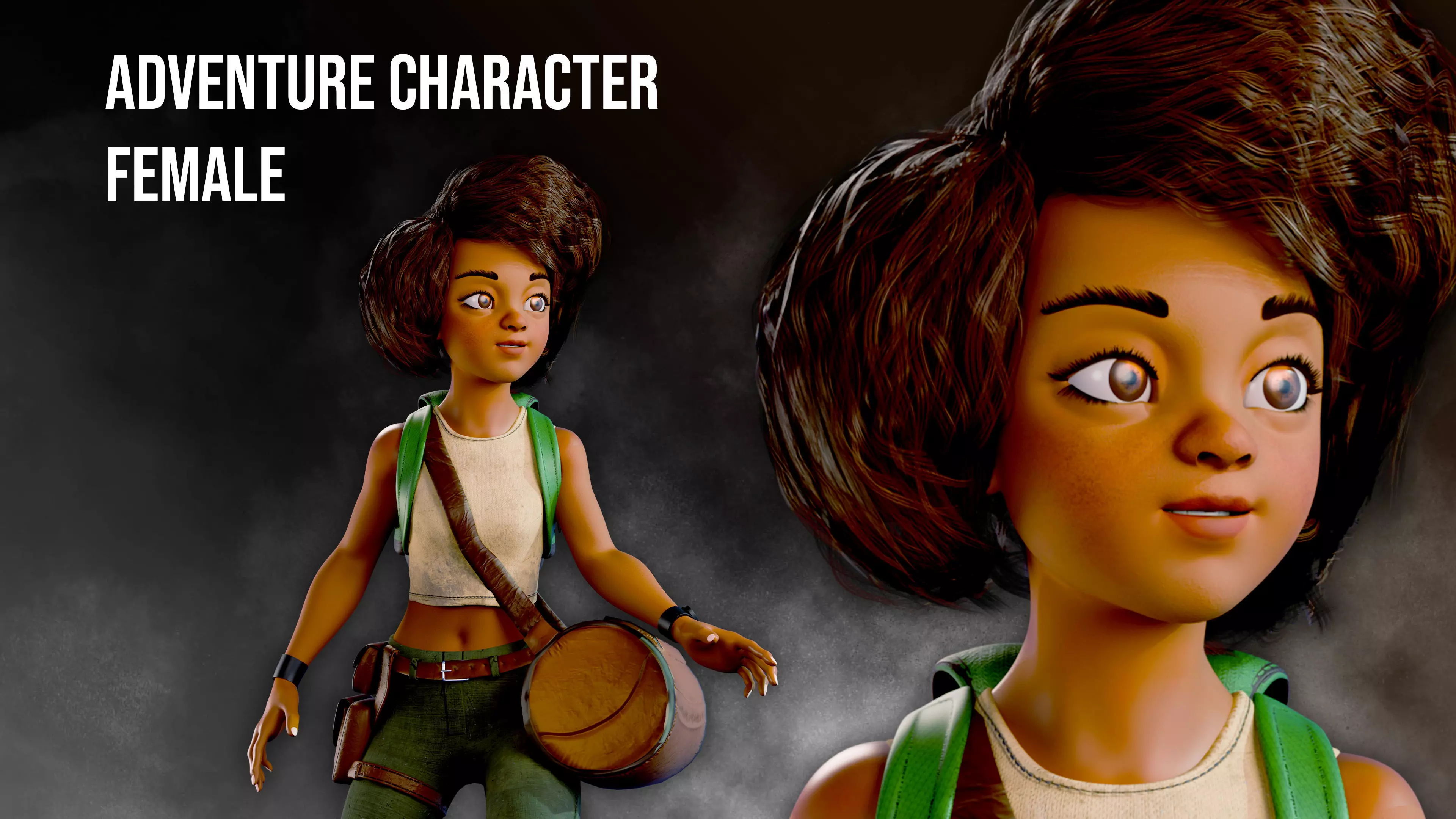 Adventure Character Female Fully Rigged Game Ready 3D model_0