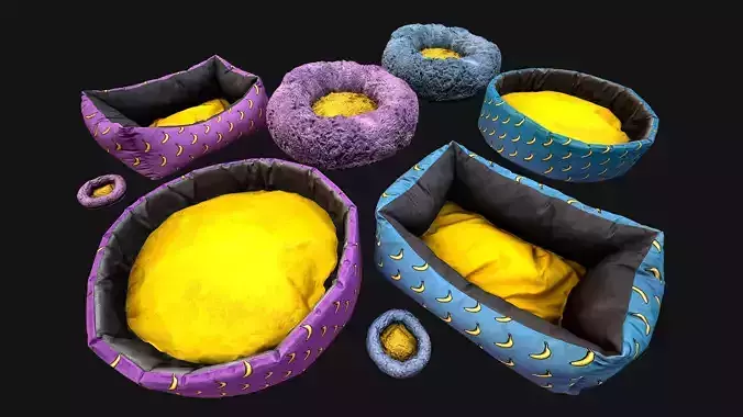 Bed for Animals Dog Cat Rodent Hamster Rat Pet Set Low-poly 3D model