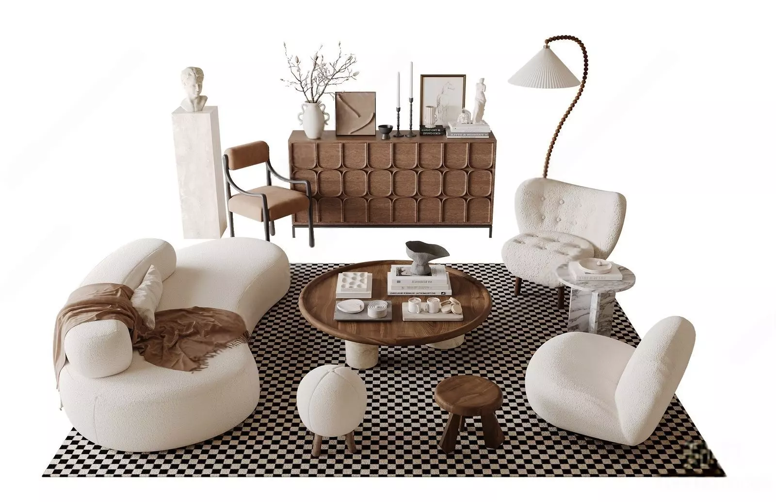 French antique sofa coffee table combination 3D model