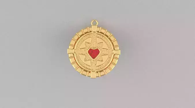 Round Geometric Pendant with Enamel Inlay