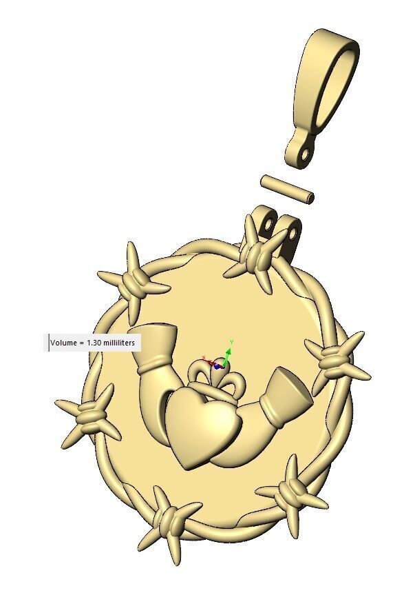 Barbwire Claddagh heart crown round pendant with bail 3D print model_15