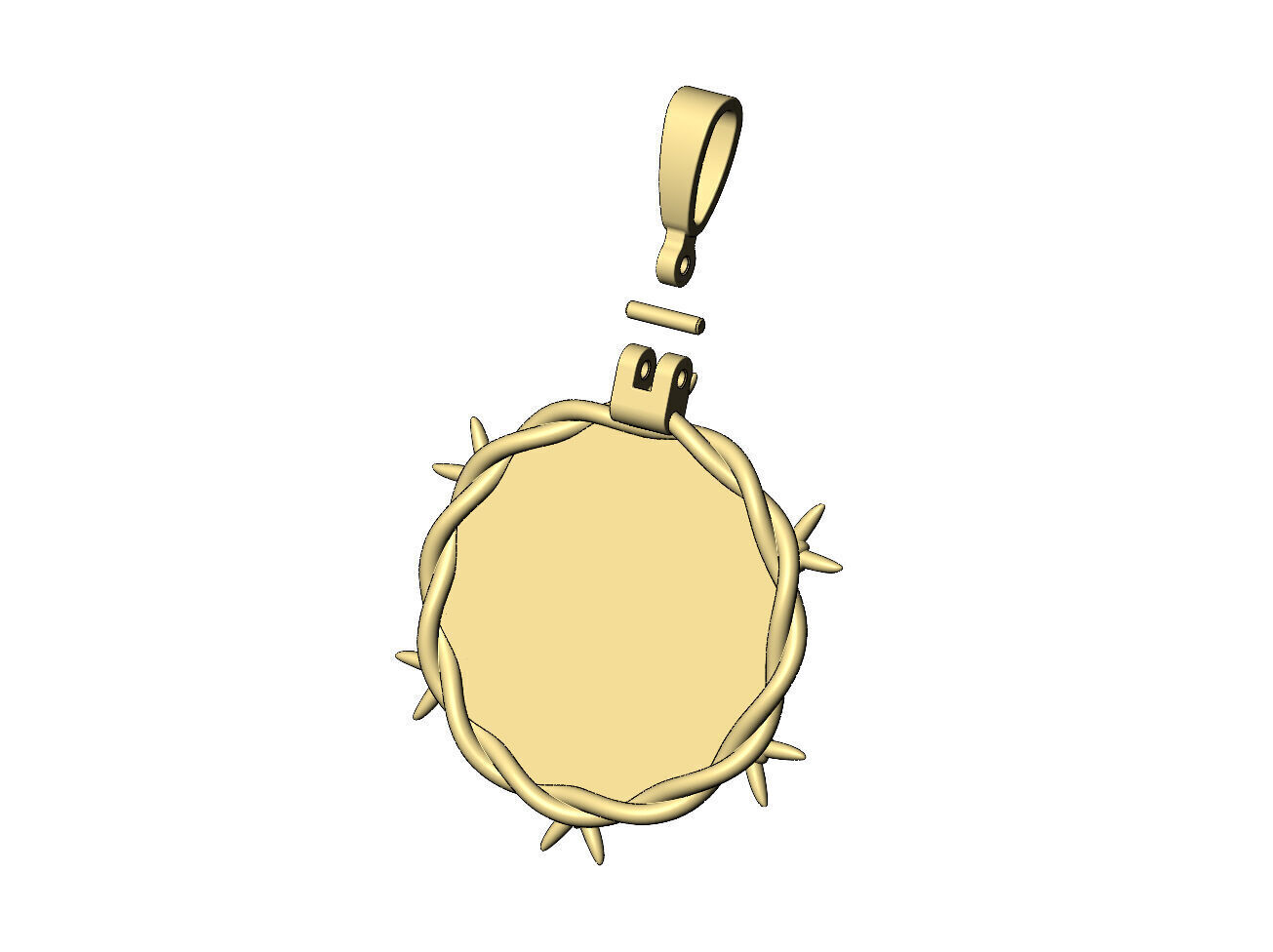 Barbwire Claddagh heart crown round pendant with bail 3D print model_9