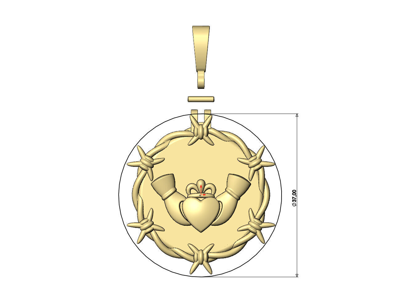 Barbwire Claddagh heart crown round pendant with bail 3D print model_6