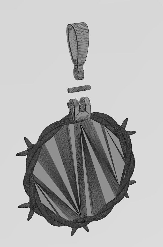 Barbwire Claddagh heart crown round pendant with bail 3D print model_14