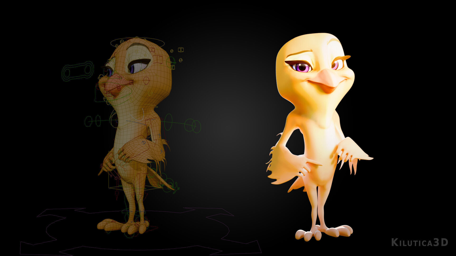 Chibi Canary - 3D Yellow - Rigged Cartoon Bird Low-poly 3D model_9