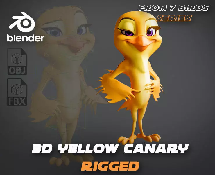 Chibi Canary - 3D Yellow - Rigged Cartoon Bird Low-poly 3D model_0