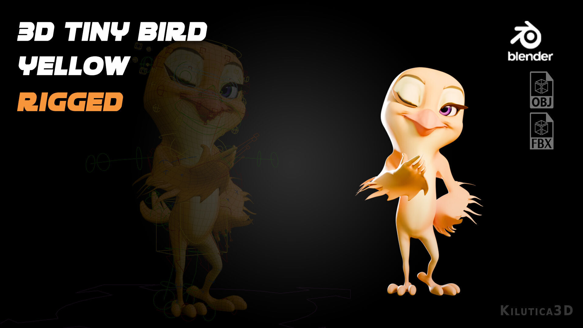 Chibi Canary - 3D Yellow - Rigged Cartoon Bird Low-poly 3D model_17