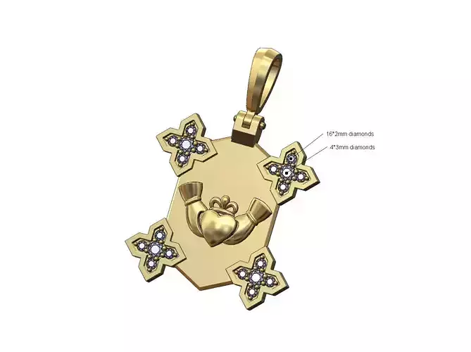 Claddagh heart crown Moroccan star diamond corners pendant