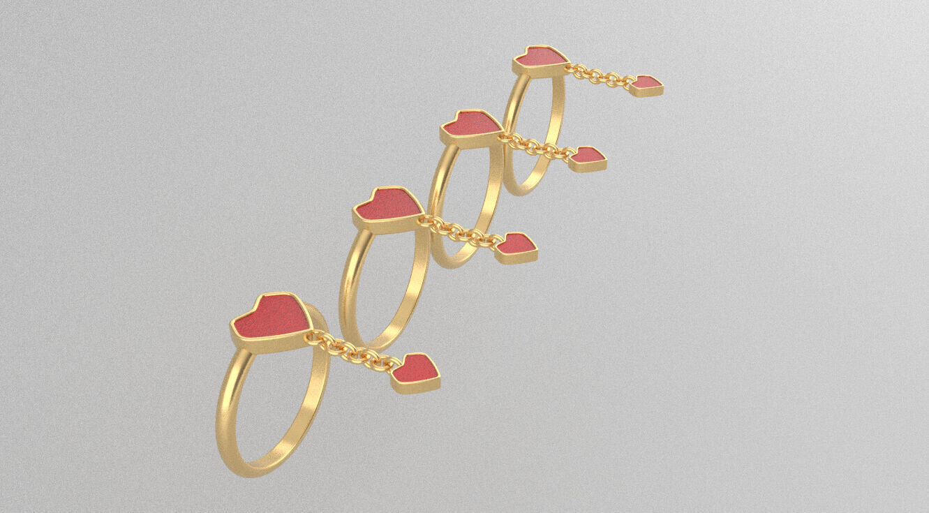 Gold Ring Base with Enamel Shield and Heart Charm  3D print model_2