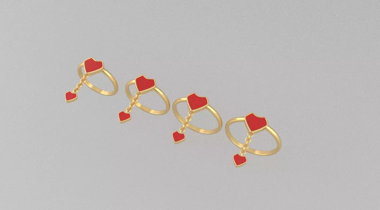 Gold Ring Base with Enamel Shield and Heart Charm  3D print model_0