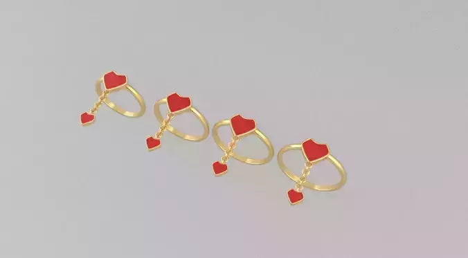 Gold Ring Base with Enamel Shield and Heart Charm 