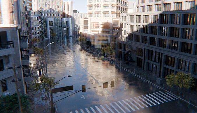 Modern Urban Street Environment - Realistic city and Wet streets 3D model 4