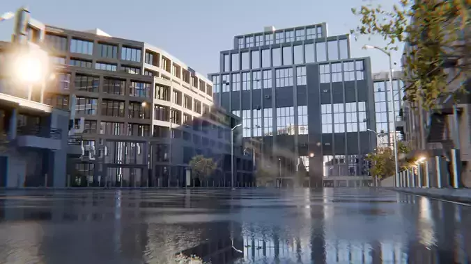 Modern Urban Street Environment - Realistic city and Wet streets 3D model