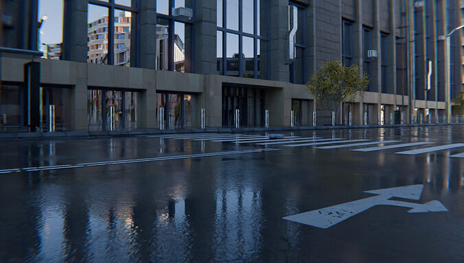 Modern Urban Street Environment - Realistic city and Wet streets 3D model 5