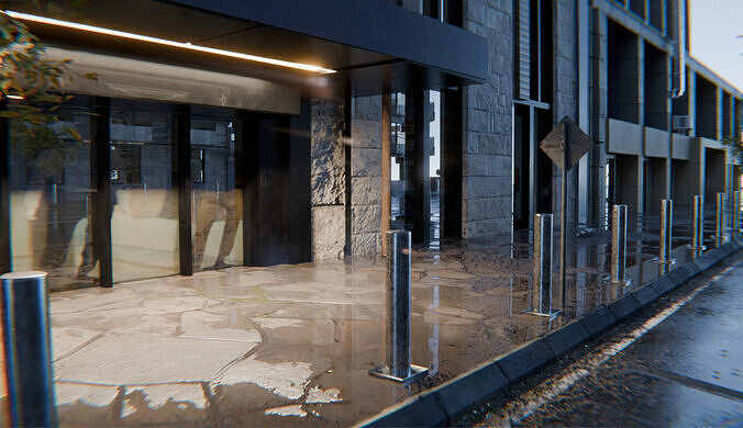 Modern Urban Street Environment - Realistic city and Wet streets 3D model 7