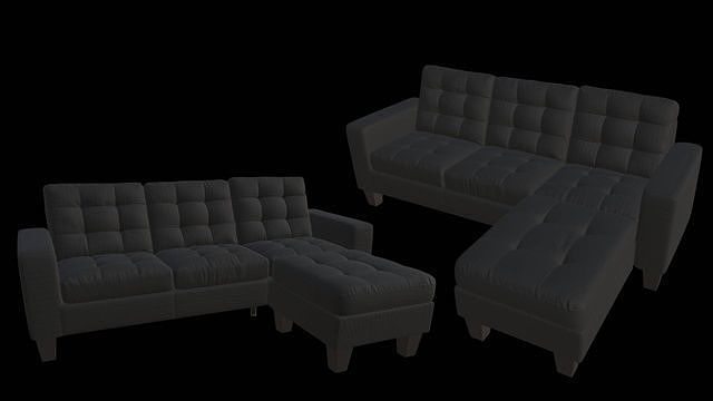 Black linen Sofa and ottoman 3D model