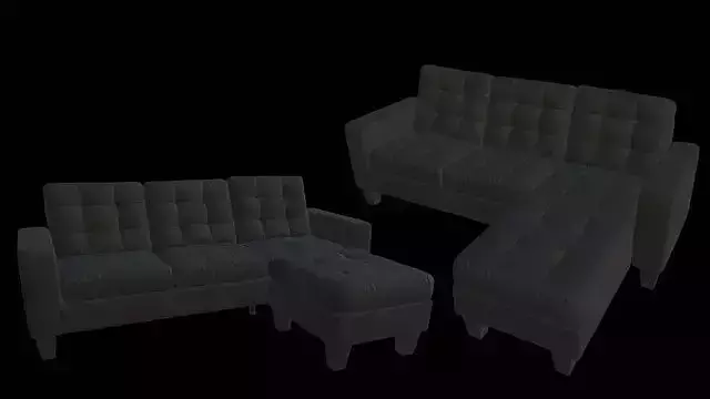 Black linen Sofa and ottoman