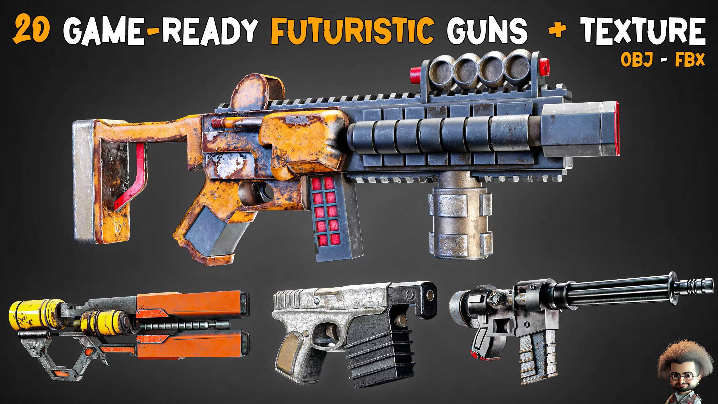 20 Game-Ready Futuristic Guns and Texture      Vol 10   Low-poly 3D model_0