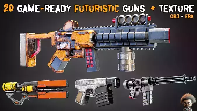 20 Game-Ready Futuristic Guns and Texture      Vol 10  