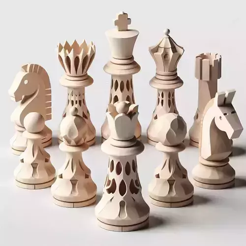 Geometric Wooden Elegant Artisan Chess Set 