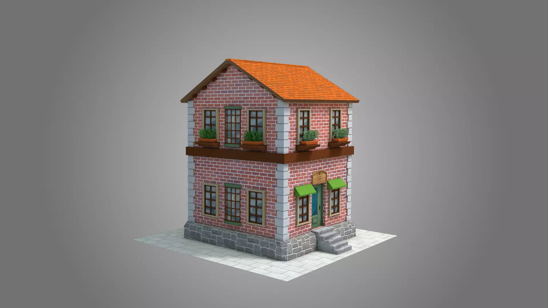 Corner Cafe Low-poly 3D model_0