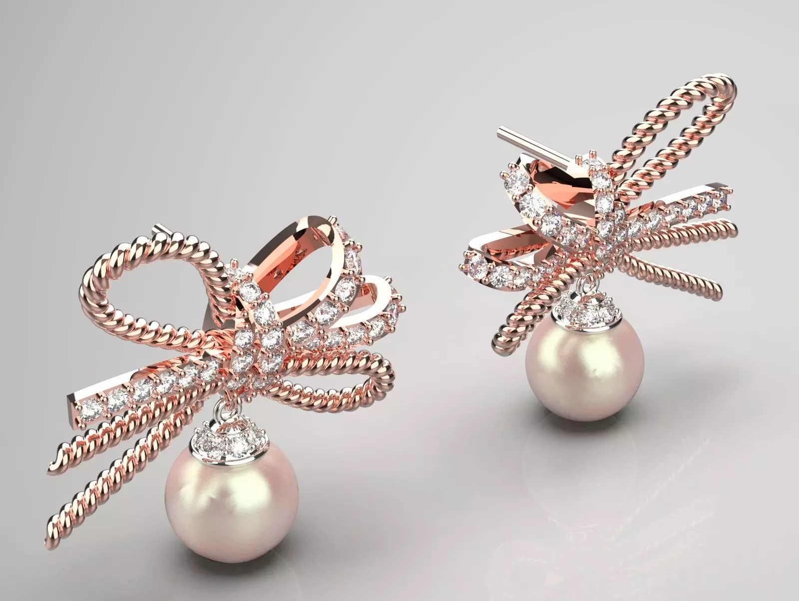 bowtie gold diamond pearl earring pe0016 3D print model