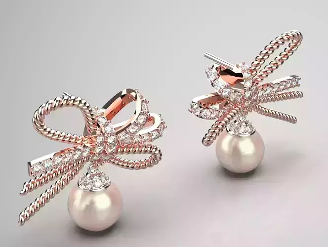 bowtie gold diamond pearl earring pe0016