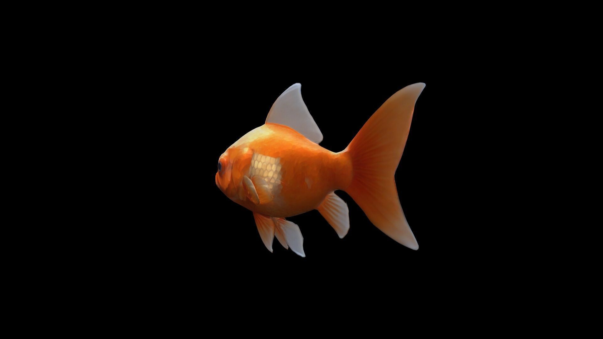 Golden Fish Watercolor Cute Animal Pet 3d Render 3D model_6