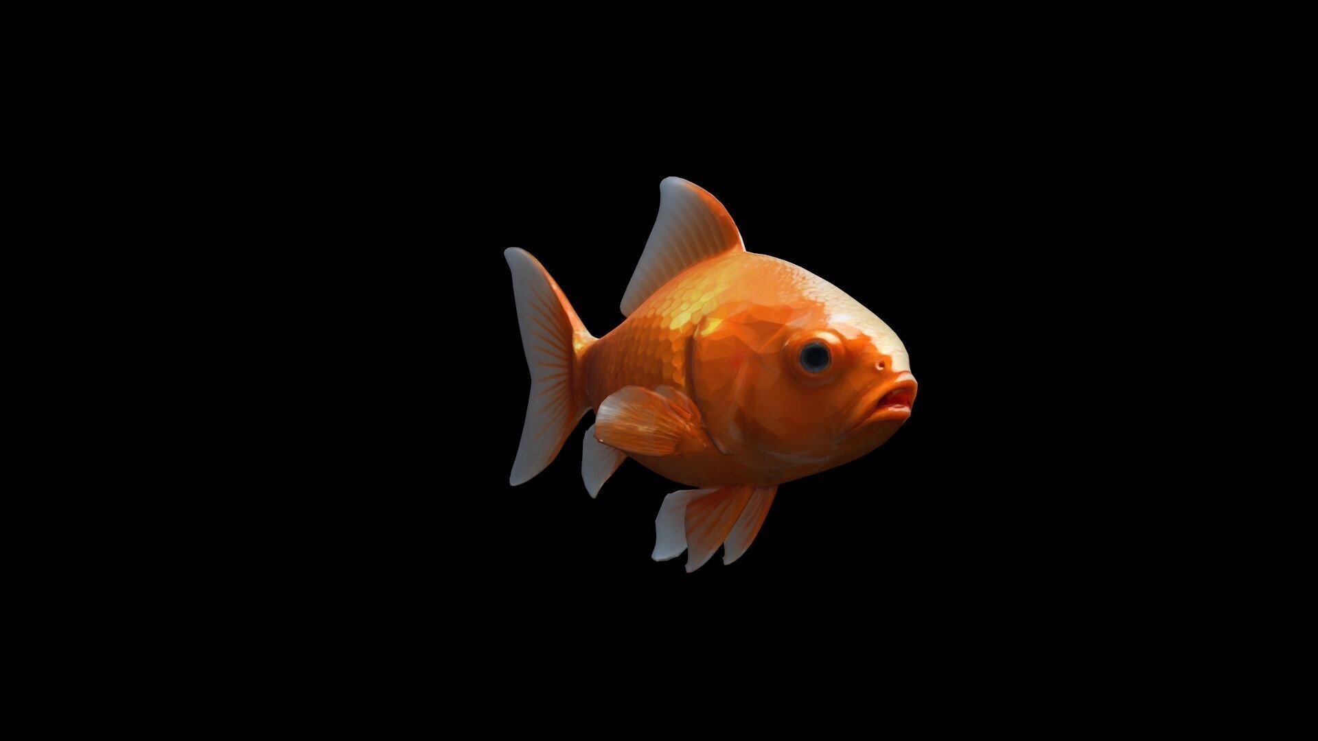 Golden Fish Watercolor Cute Animal Pet 3d Render 3D model_2