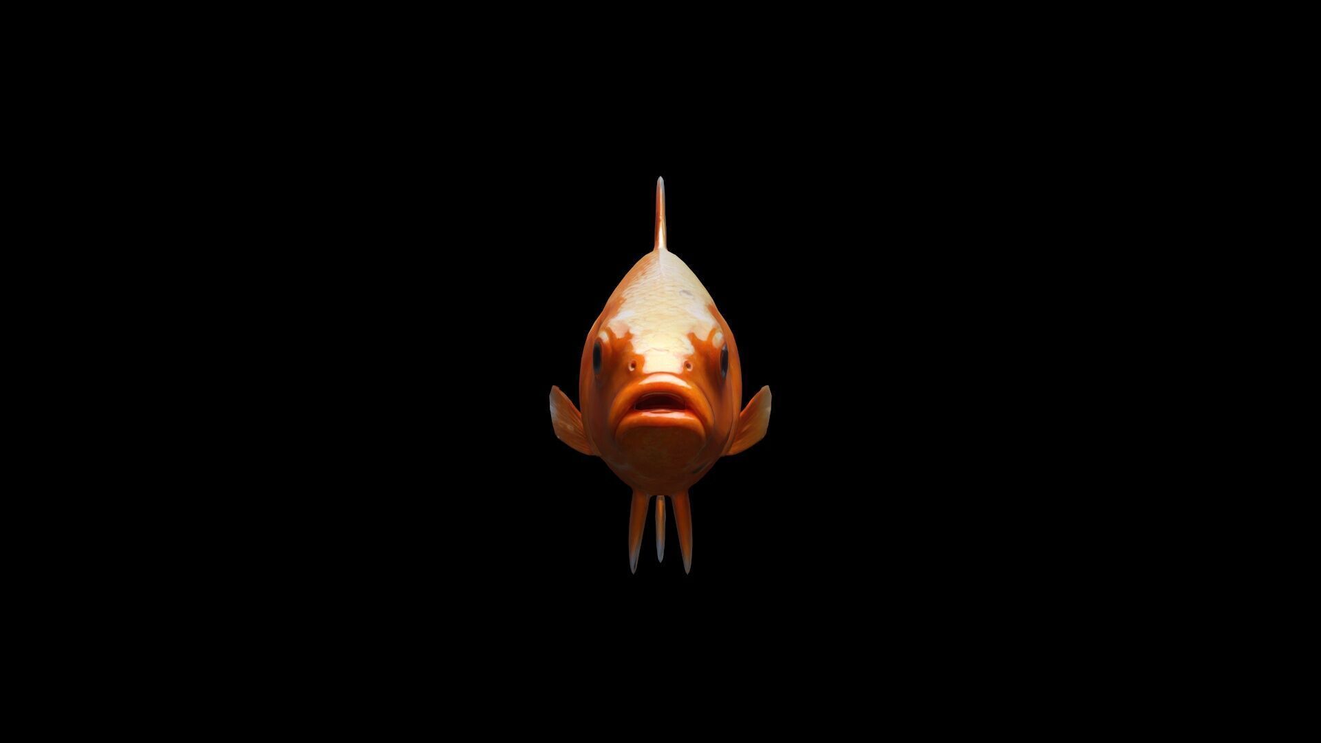 Golden Fish Watercolor Cute Animal Pet 3d Render 3D model_5