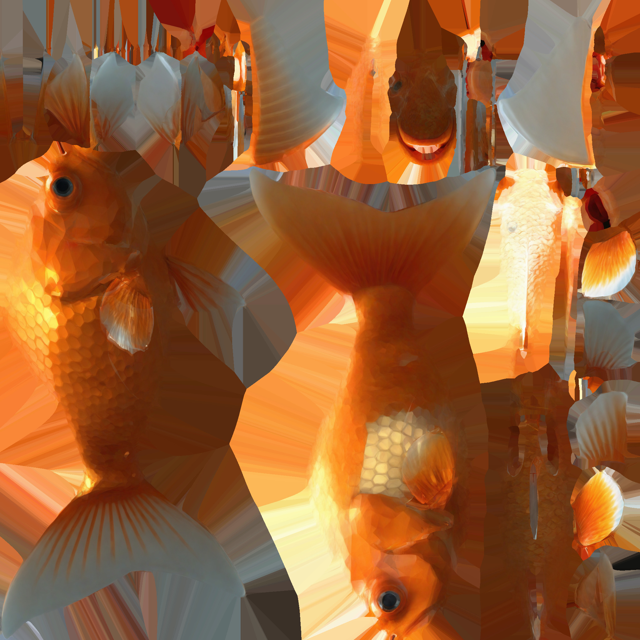 Golden Fish Watercolor Cute Animal Pet 3d Render 3D model_10