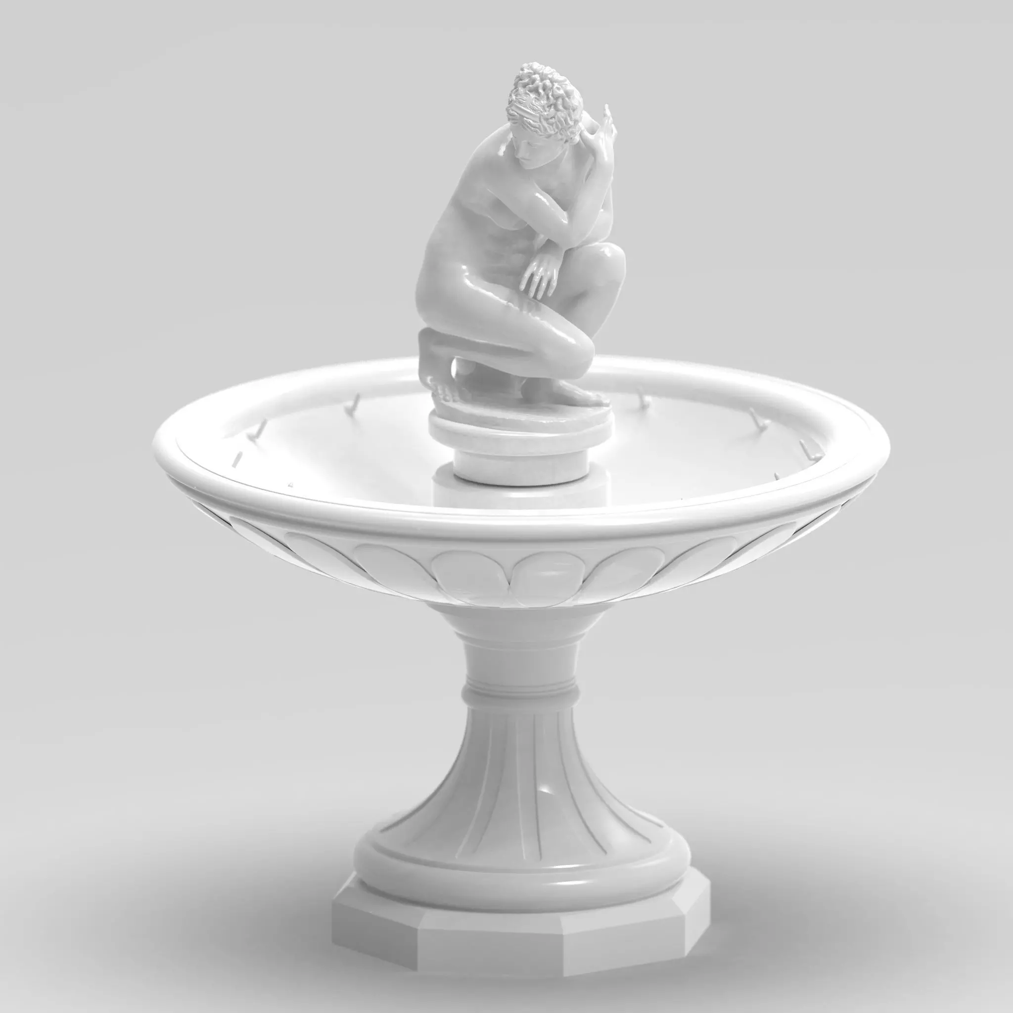 Classical Fountain with Crouching Venus Statue 3D print model_0