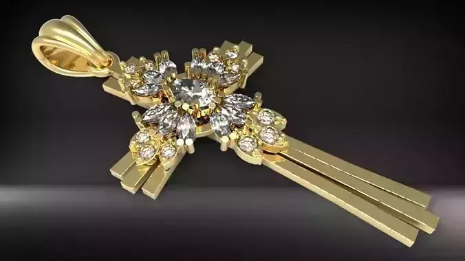 Marquise  Diamond Cross Pendant Necklace