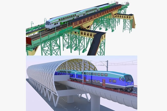 BiLevel train stations bundle 3D Model Collection