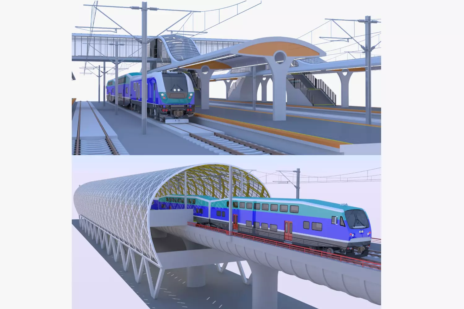 BiLevel train stations bundle II 3D Model Collection_0