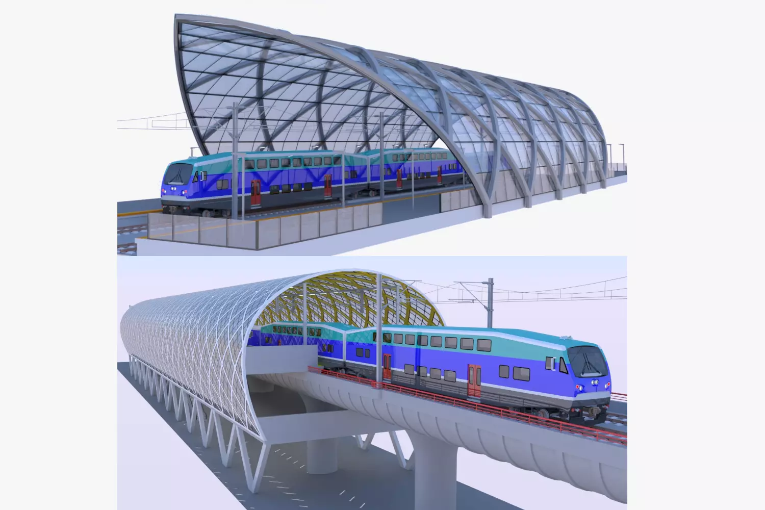 BiLevel train stations bundle III 3D Model Collection_0