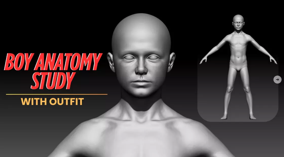 Boy anatomy study 3D print model with Outfit 3D model_0