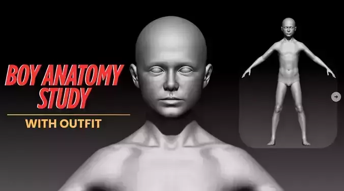 Boy anatomy study 3D print model with Outfit