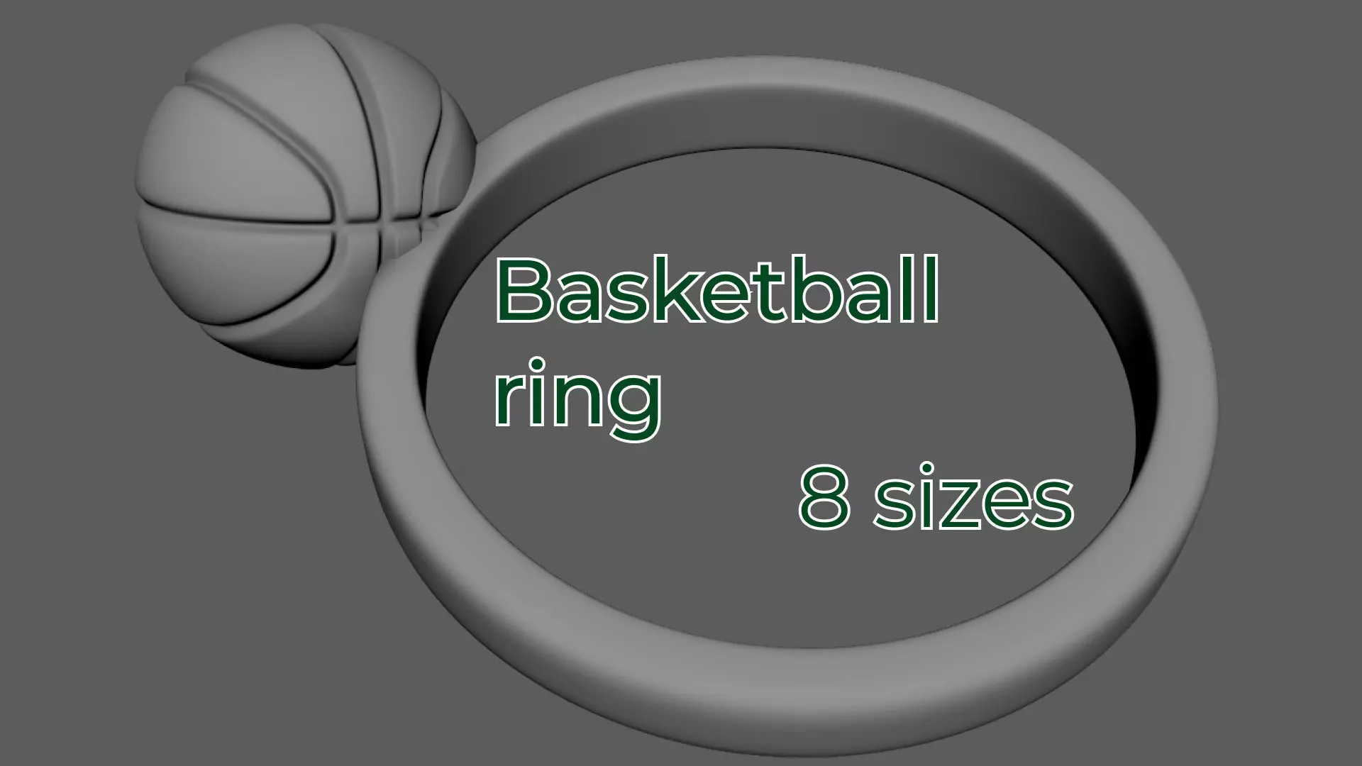 Basketball Ring 3D Printable Finger Ring in 8 Sizes 16 to 23 mm 3D print model
