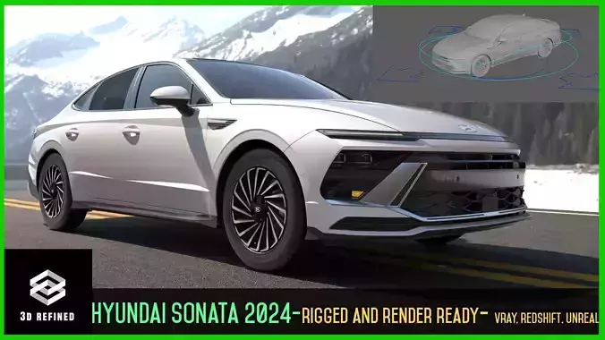 Hyundai Sonata 2024 -highres-Rigged and Render Ready 3D model