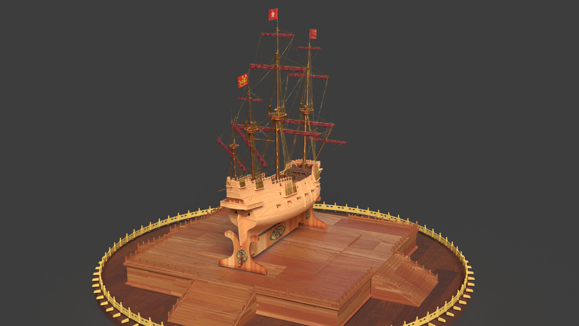 Chinese ancient sail ship   3D model_4