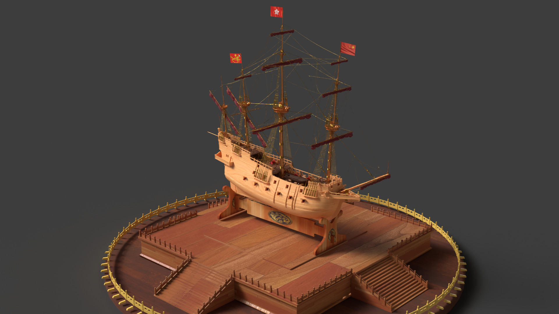 Chinese ancient sail ship   3D model_3