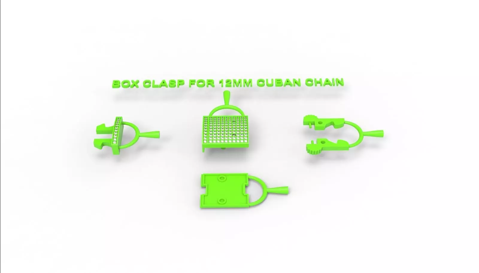 Box clasp lock for 12mm Cuban chain LK-006 3D print model_0