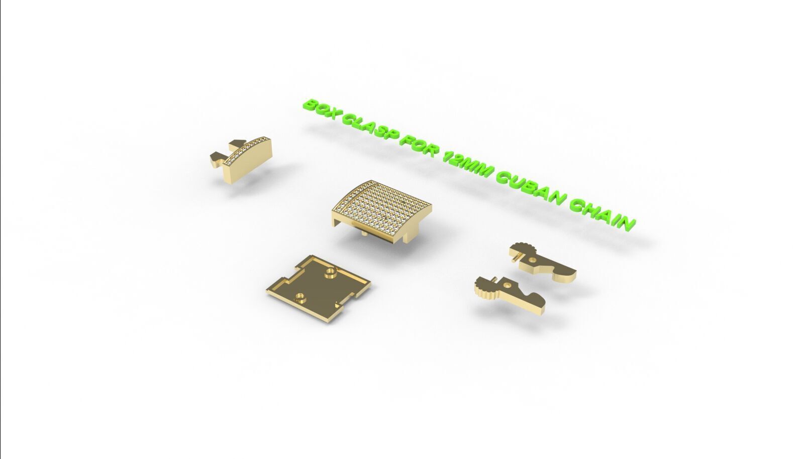Box clasp lock for 12mm Cuban chain LK-006 3D print model_9
